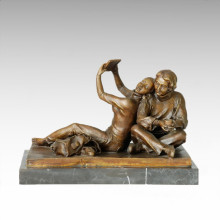 Eastern Statue Mother-Daugther Relax Bronze Sculpture Tple-032